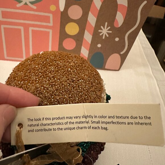 TIK TOK Viral Beaded India Handcrafted Burger Bag With Gold Chain NWT - Picture 9 of 9